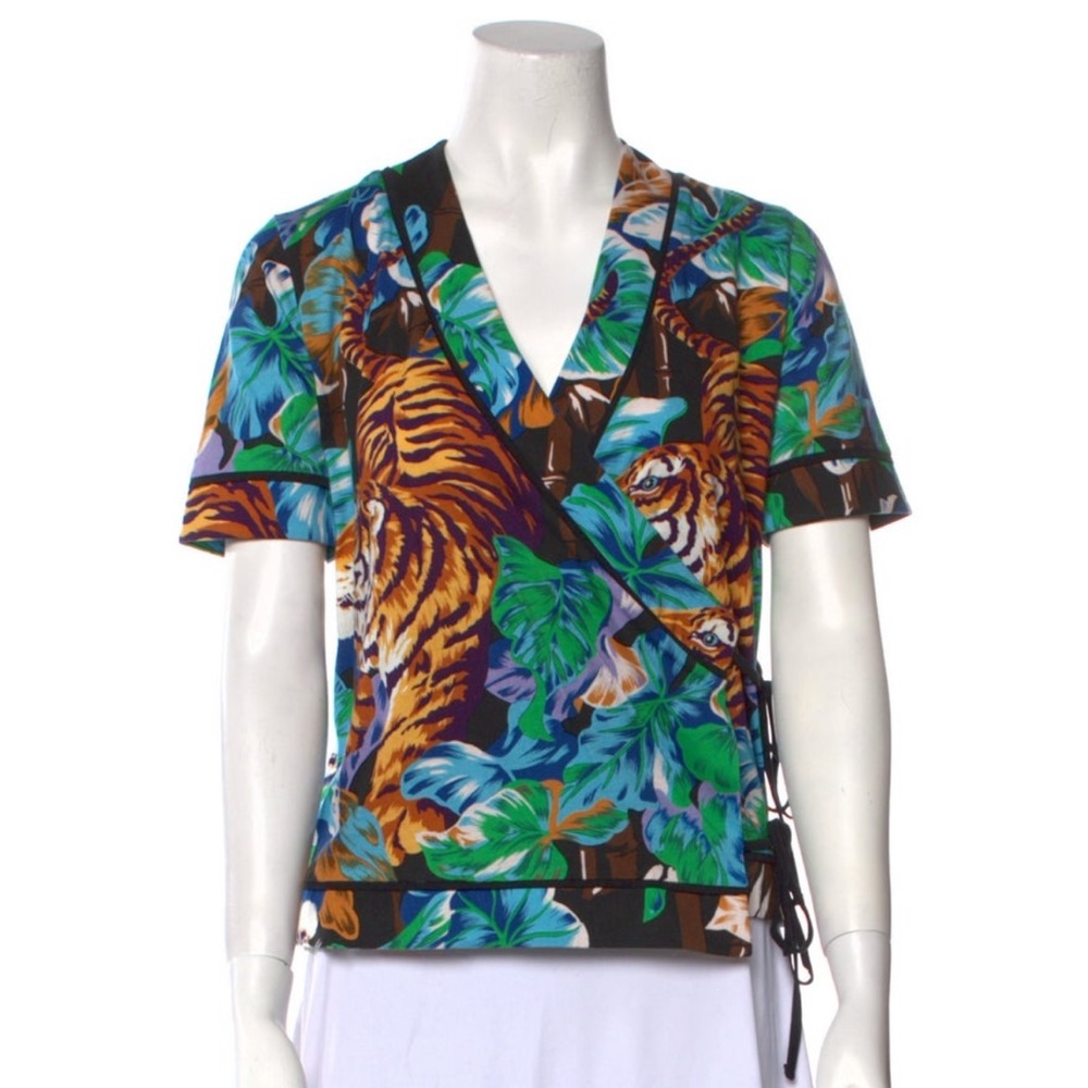 Kenzo Tiger Print Wrap Top EUC XS